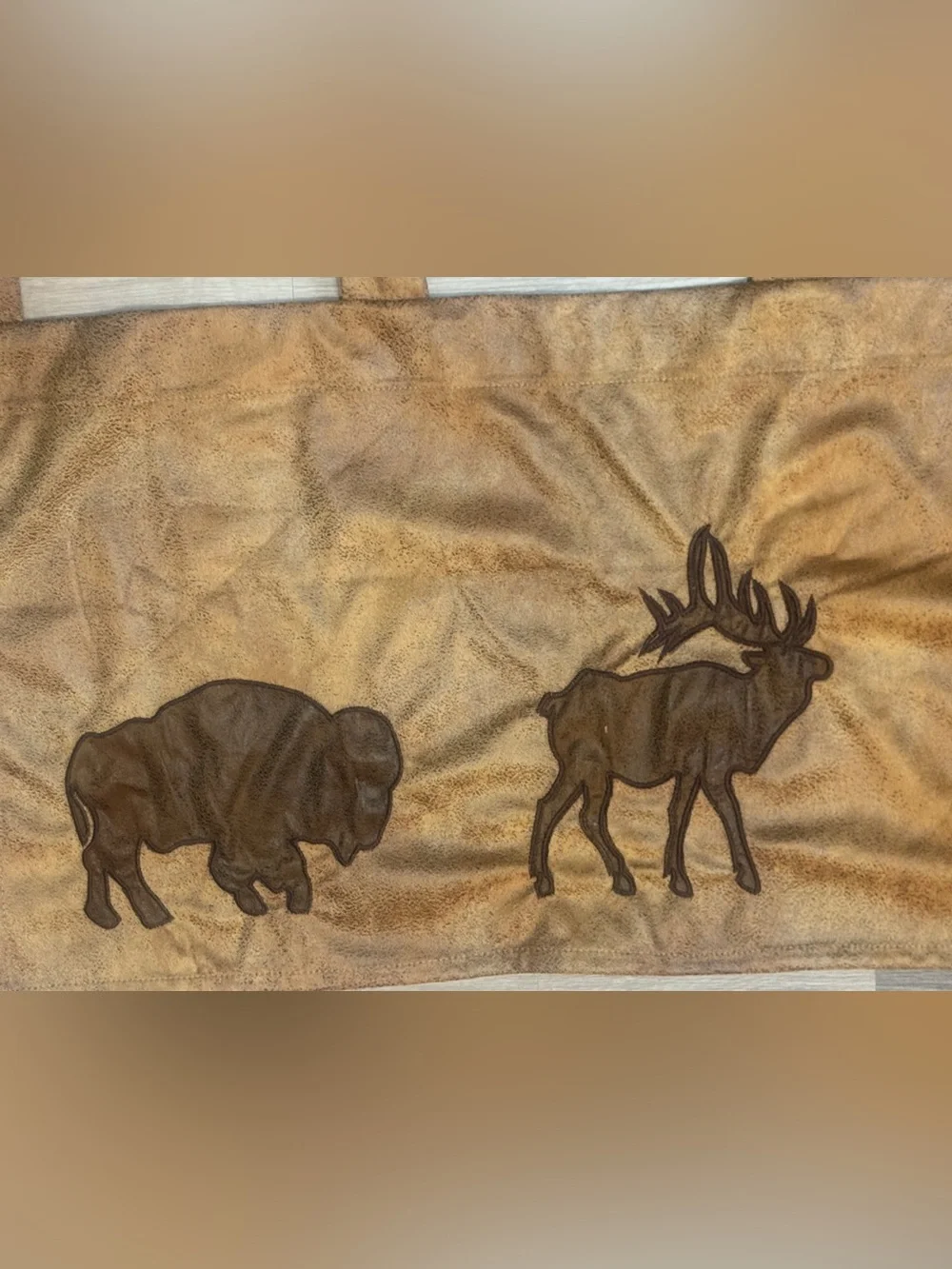 Set of 4 Faux Suede Rustic Moose, Bear, Pine Tree Curtain Adirondack- Brown